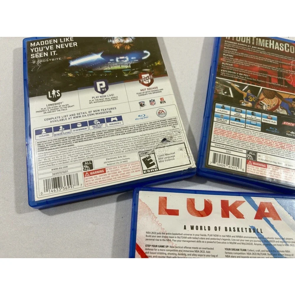 LOT OF 3 NBA 2K22 LUKA + MADDEN 18 Brady + NBA 2K15 Durant KD PlayStation 4 PS4